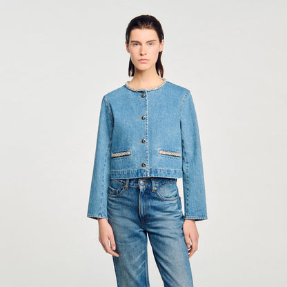 Sandro Rhinestone denim jacket Blue Jean