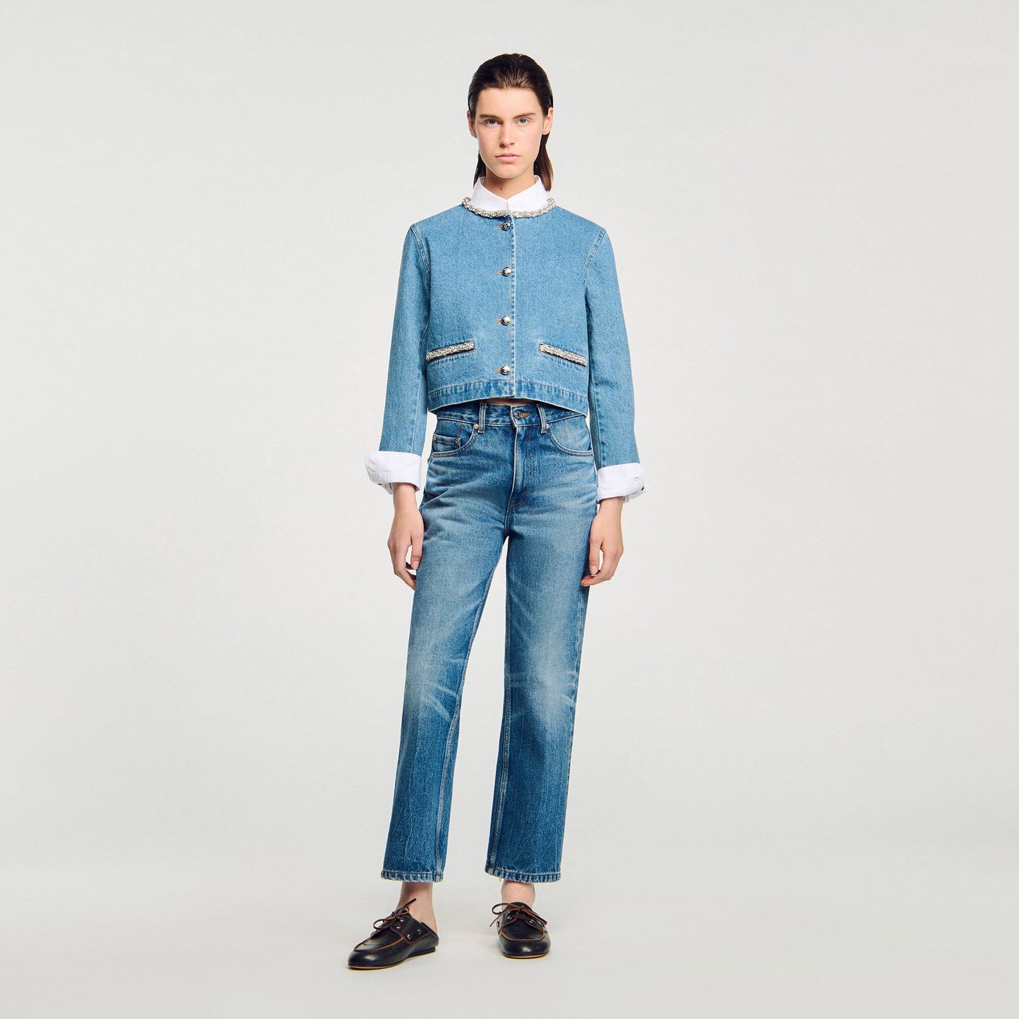 Sandro Rhinestone denim jacket Blue Jean