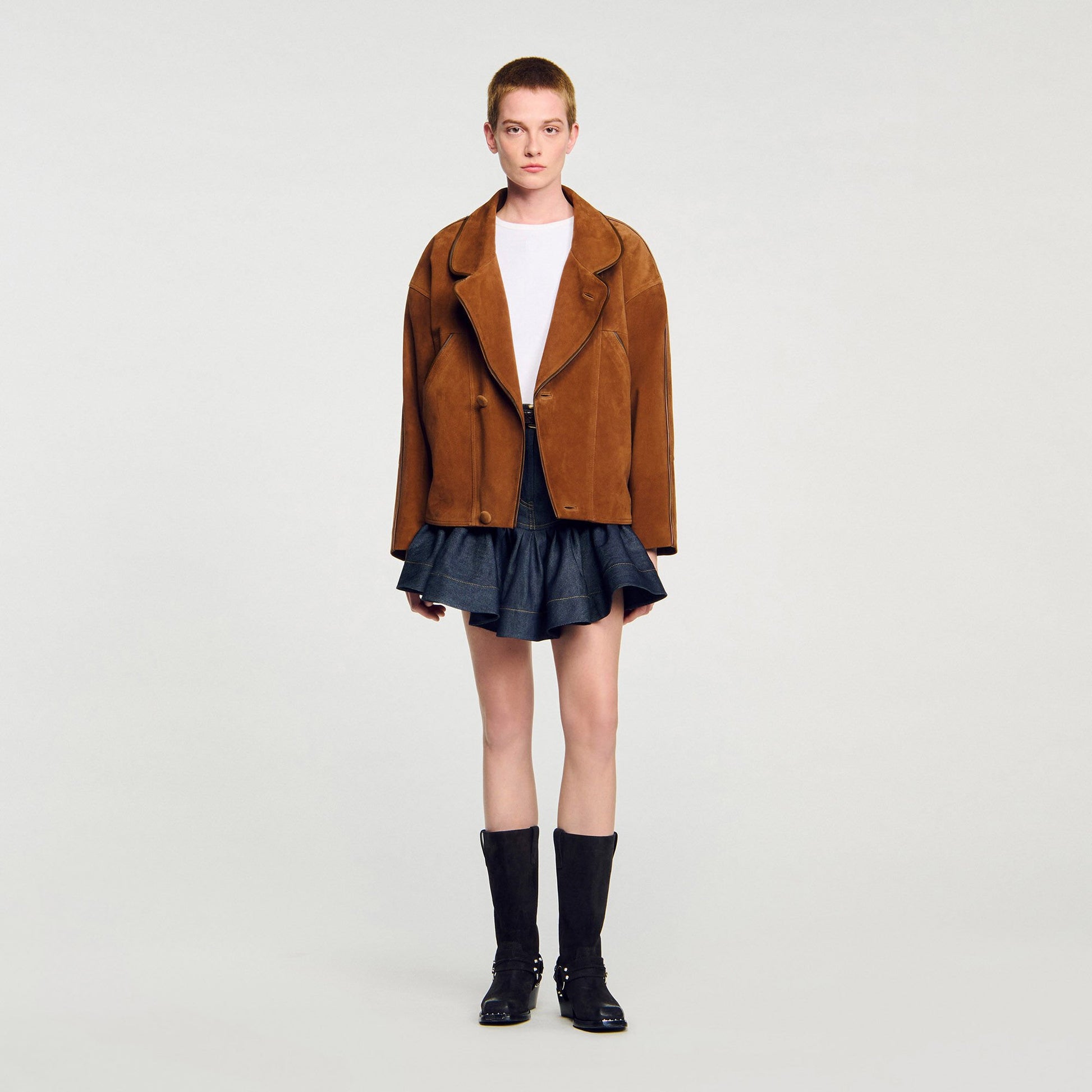 Sandro Oversized suede jacket Brown