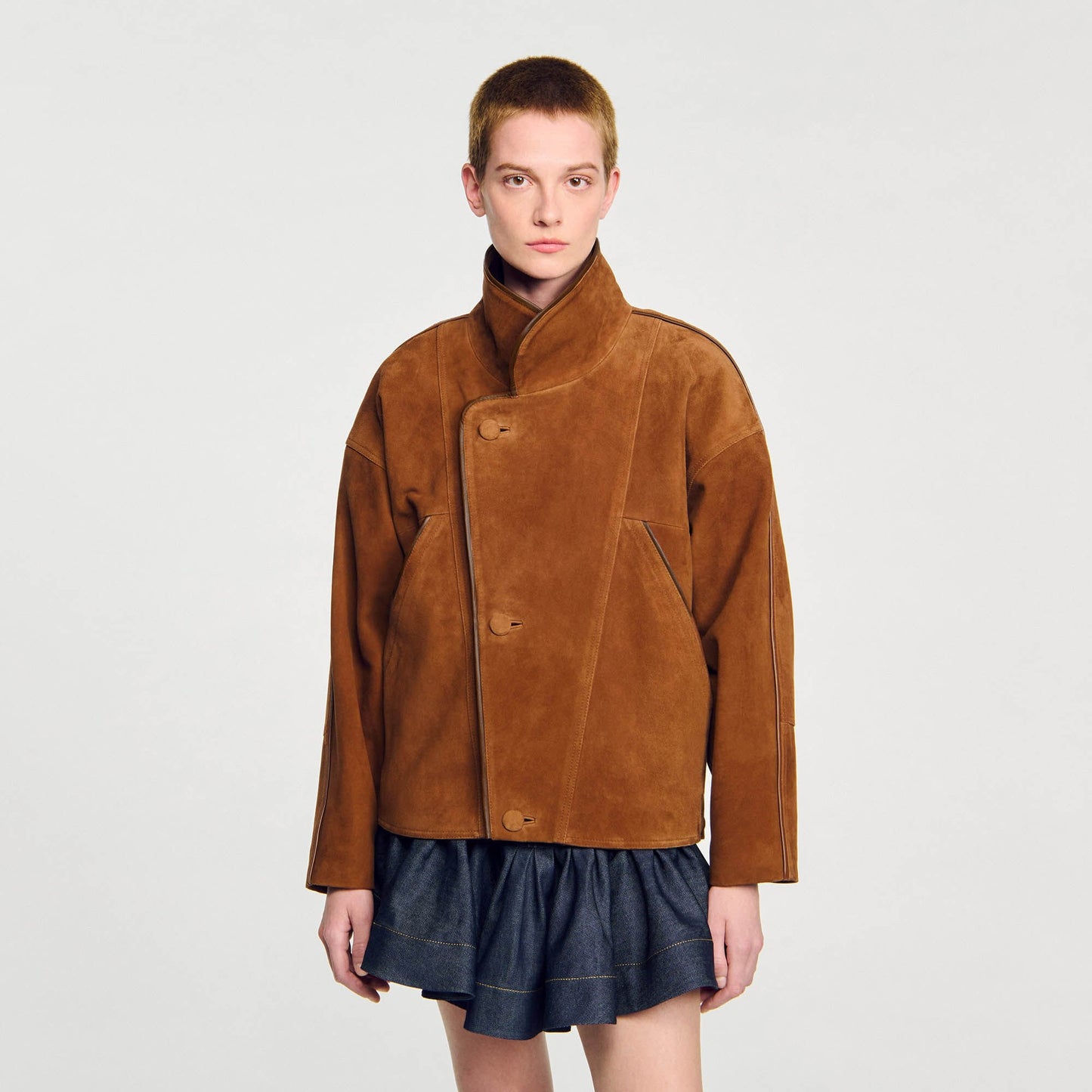 Sandro Oversized suede jacket Brown