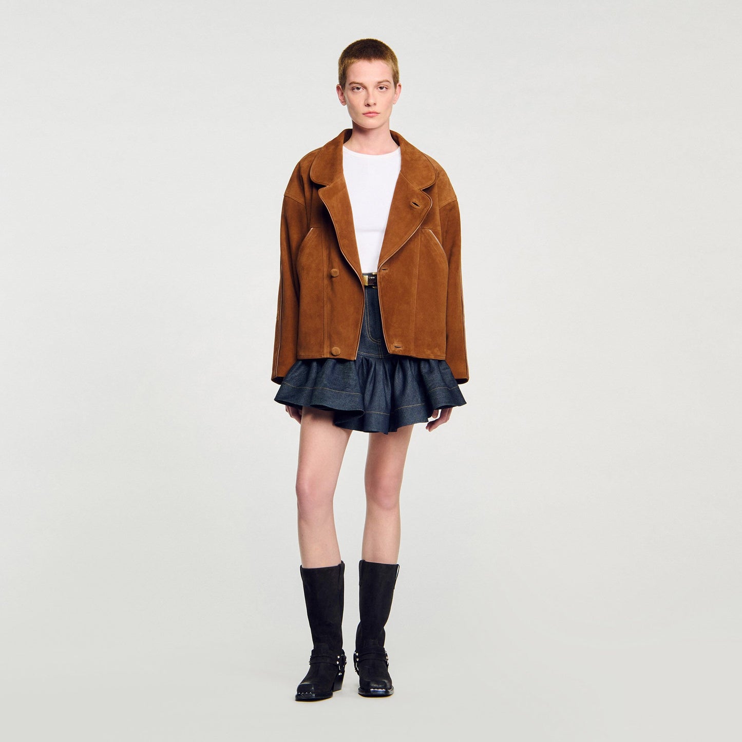 Sandro Oversized suede jacket Brown