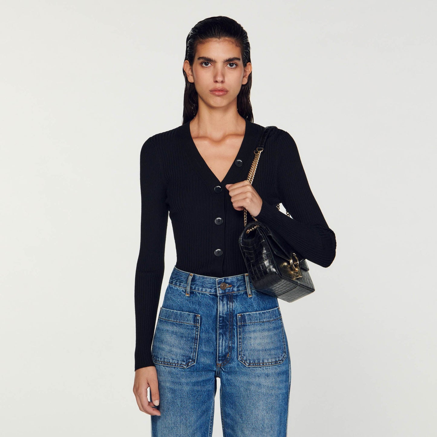 Sandro Cardigan in certified viscose Black