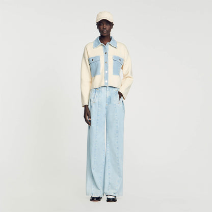 Sandro Oversized dual-material coatigan Ecru