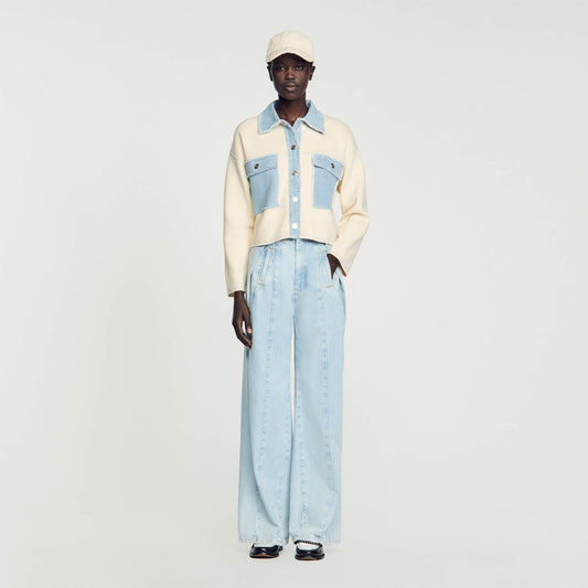 Sandro Oversized dual-material coatigan Ecru