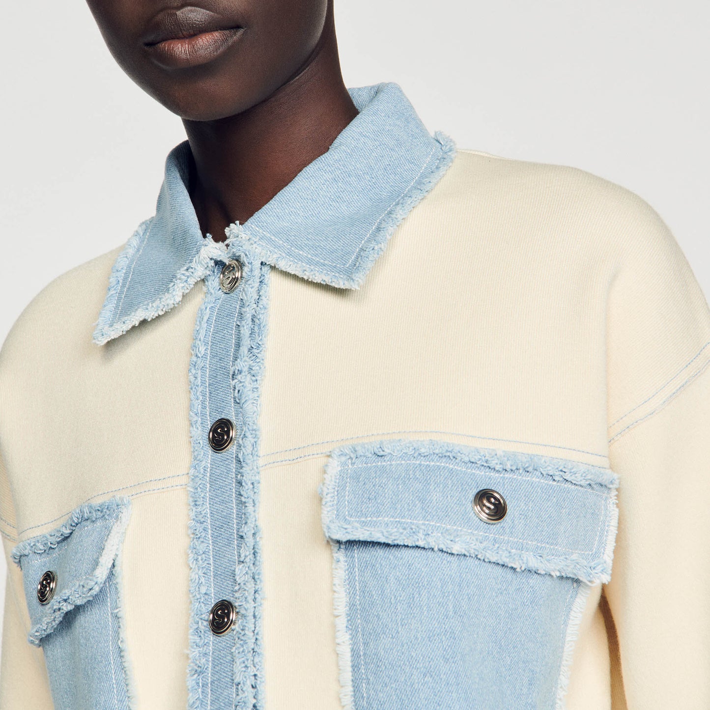 Sandro Oversized dual-material coatigan Ecru