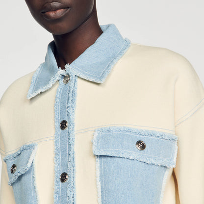 Sandro Oversized dual-material coatigan Ecru
