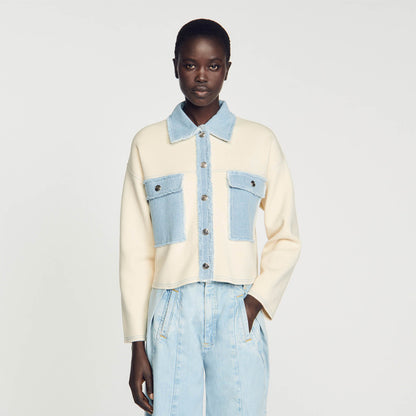 Sandro Oversized dual-material coatigan Ecru