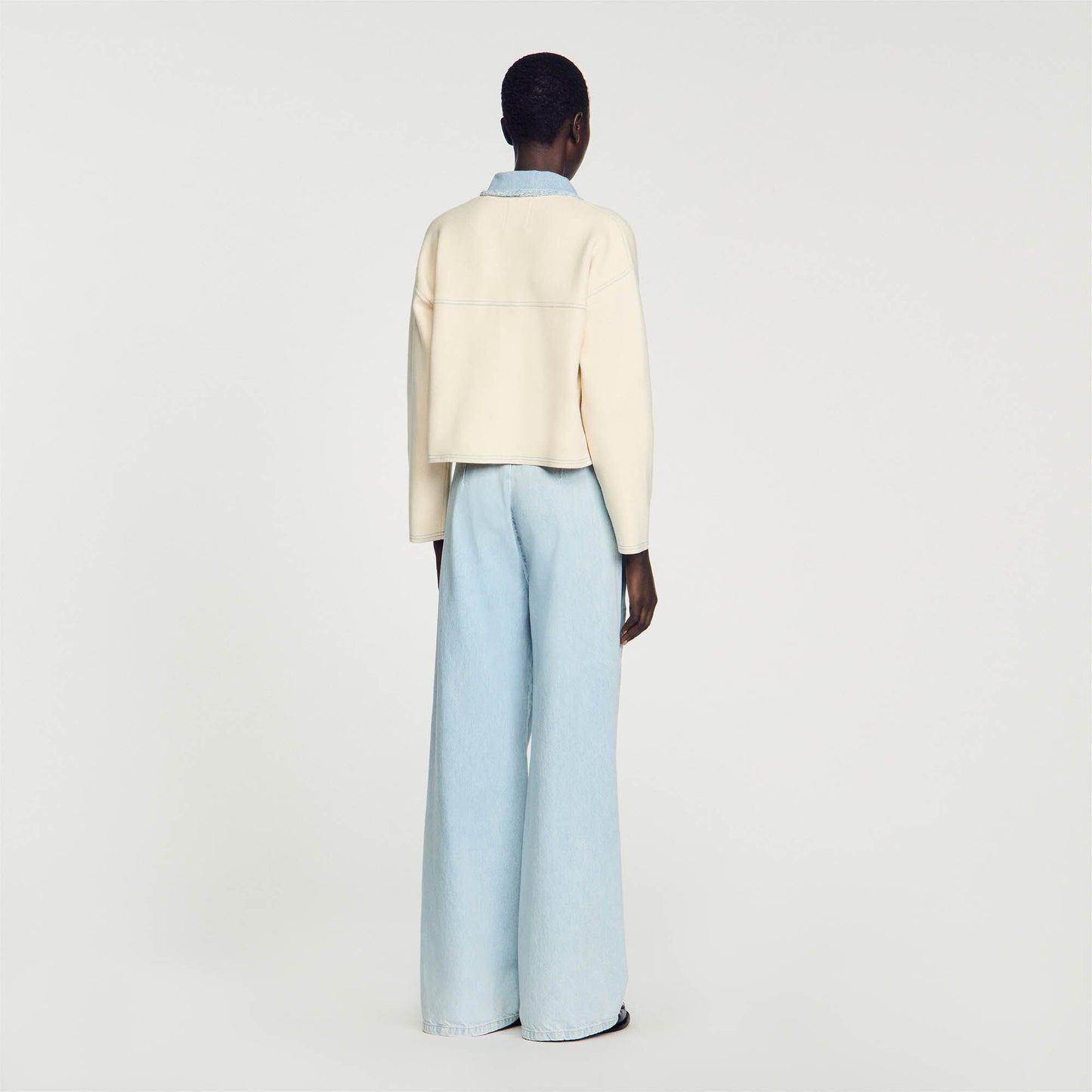 Sandro Oversized dual-material coatigan Ecru