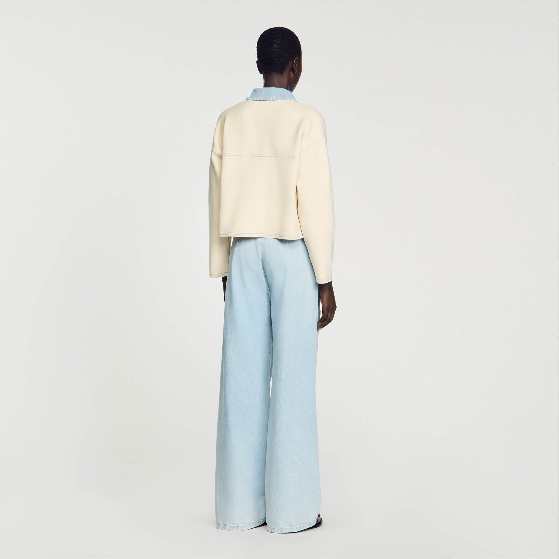 Sandro Oversized dual-material coatigan Ecru