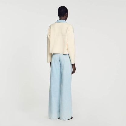 Sandro Oversized dual-material coatigan Ecru