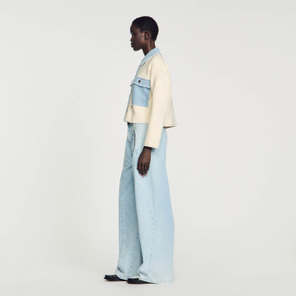 Sandro Oversized dual-material coatigan Ecru