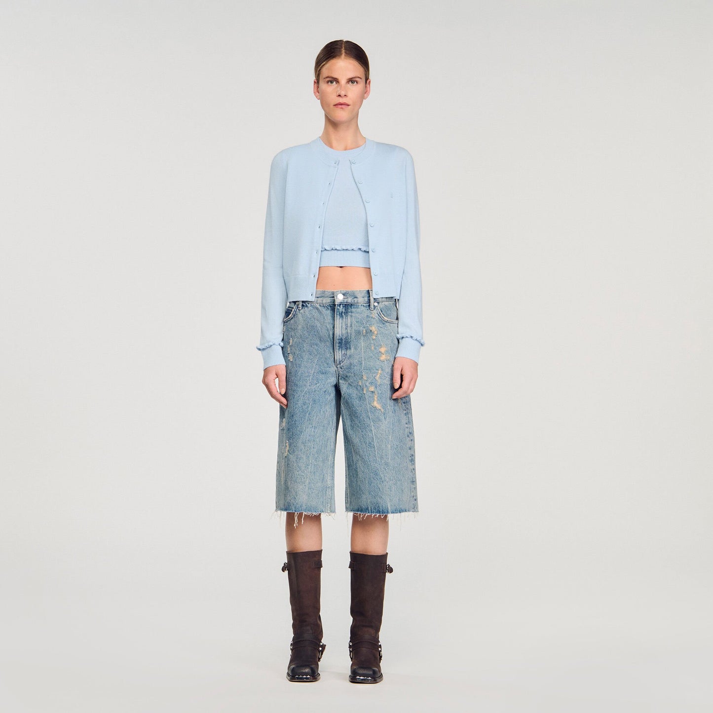 Sandro Ruffled cardigan Sky Blue