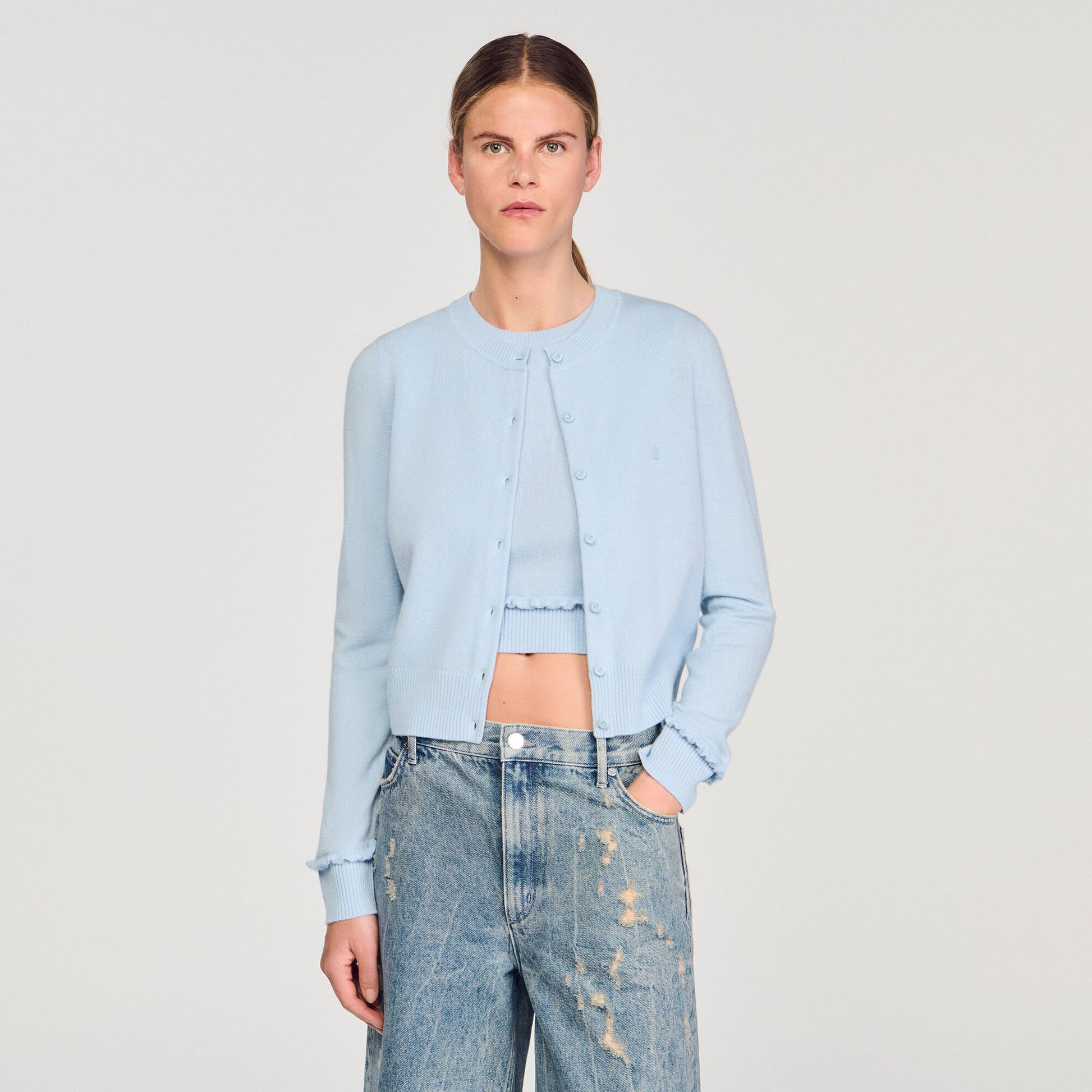Sandro Ruffled cardigan Sky Blue