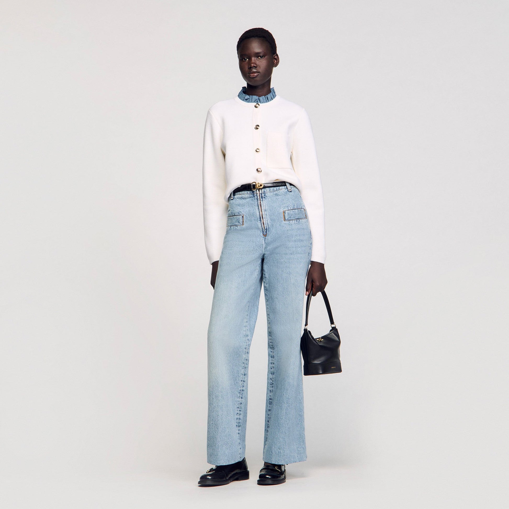 Sandro High-neck cardigan Ecru