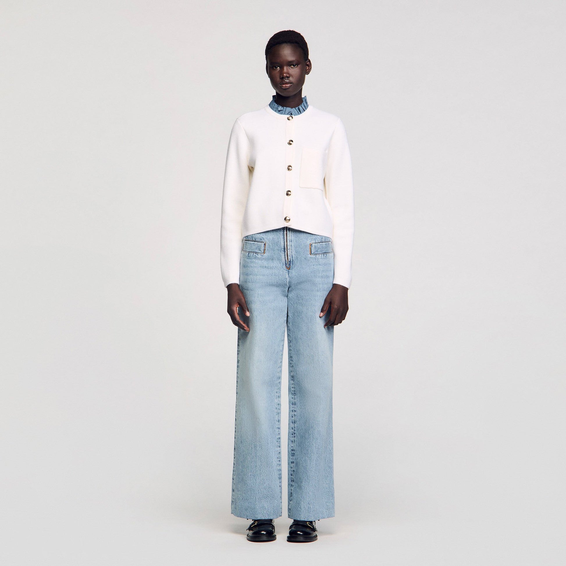 Sandro High-neck cardigan Ecru