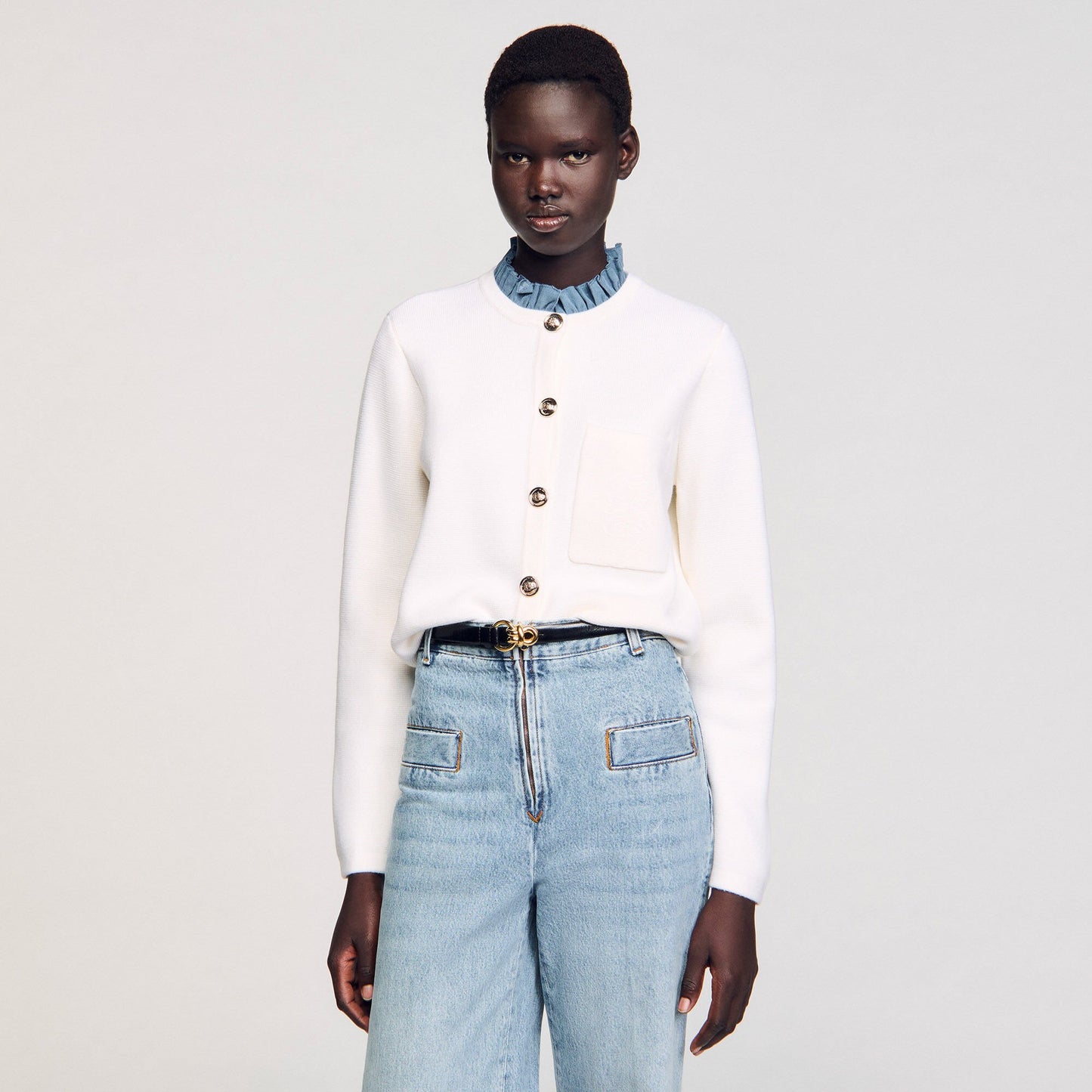 Sandro High-neck cardigan Ecru
