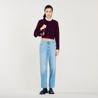 Sandro Knit cardigan with ruffled collar Bordeaux