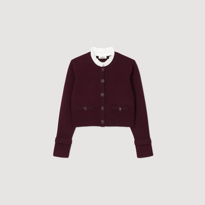Sandro Knit cardigan with ruffled collar Bordeaux