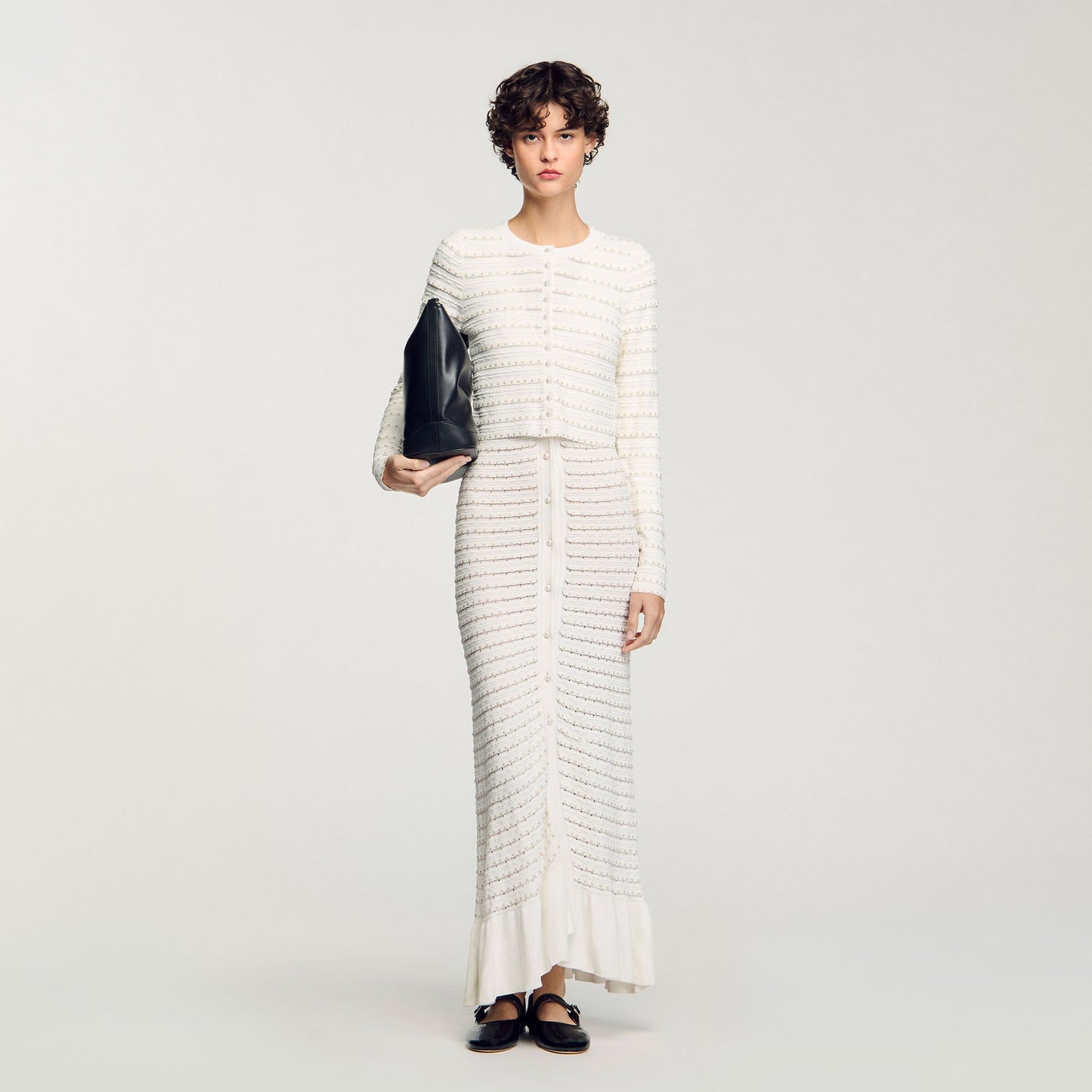 Sandro Cropped cardigan with pearl buttons Ecru
