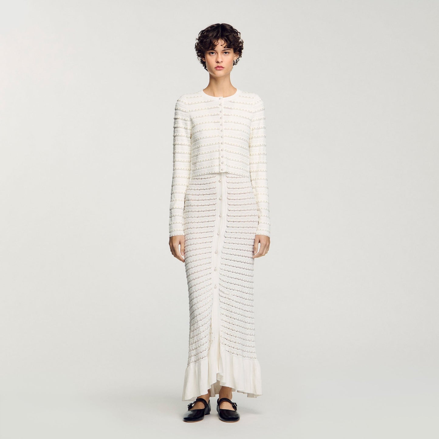 Sandro Cropped cardigan with pearl buttons Ecru