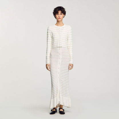 Sandro Cropped cardigan with pearl buttons Ecru
