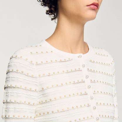 Sandro Cropped cardigan with pearl buttons Ecru