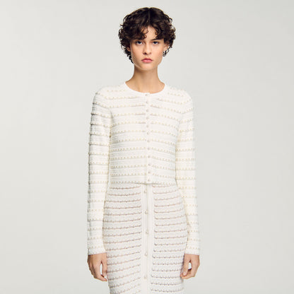 Sandro Cropped cardigan with pearl buttons Ecru