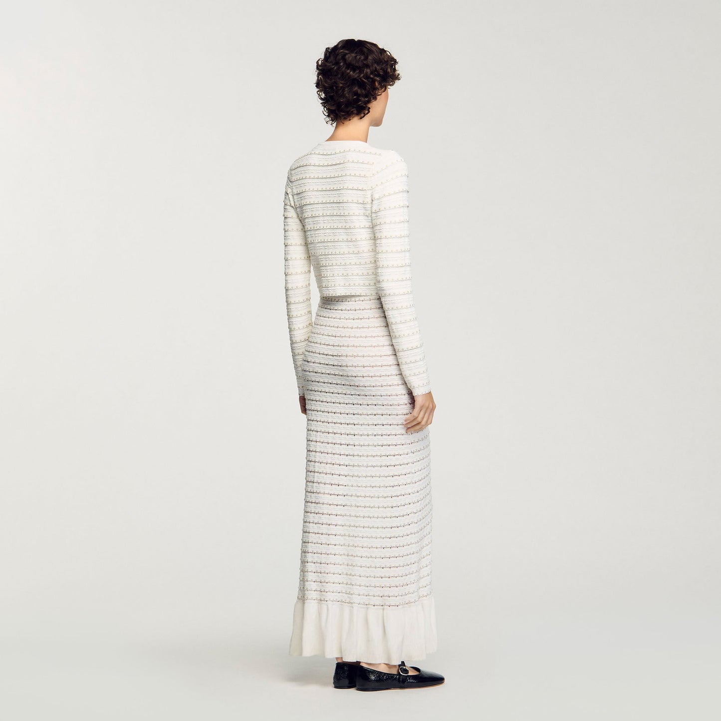 Sandro Cropped cardigan with pearl buttons Ecru