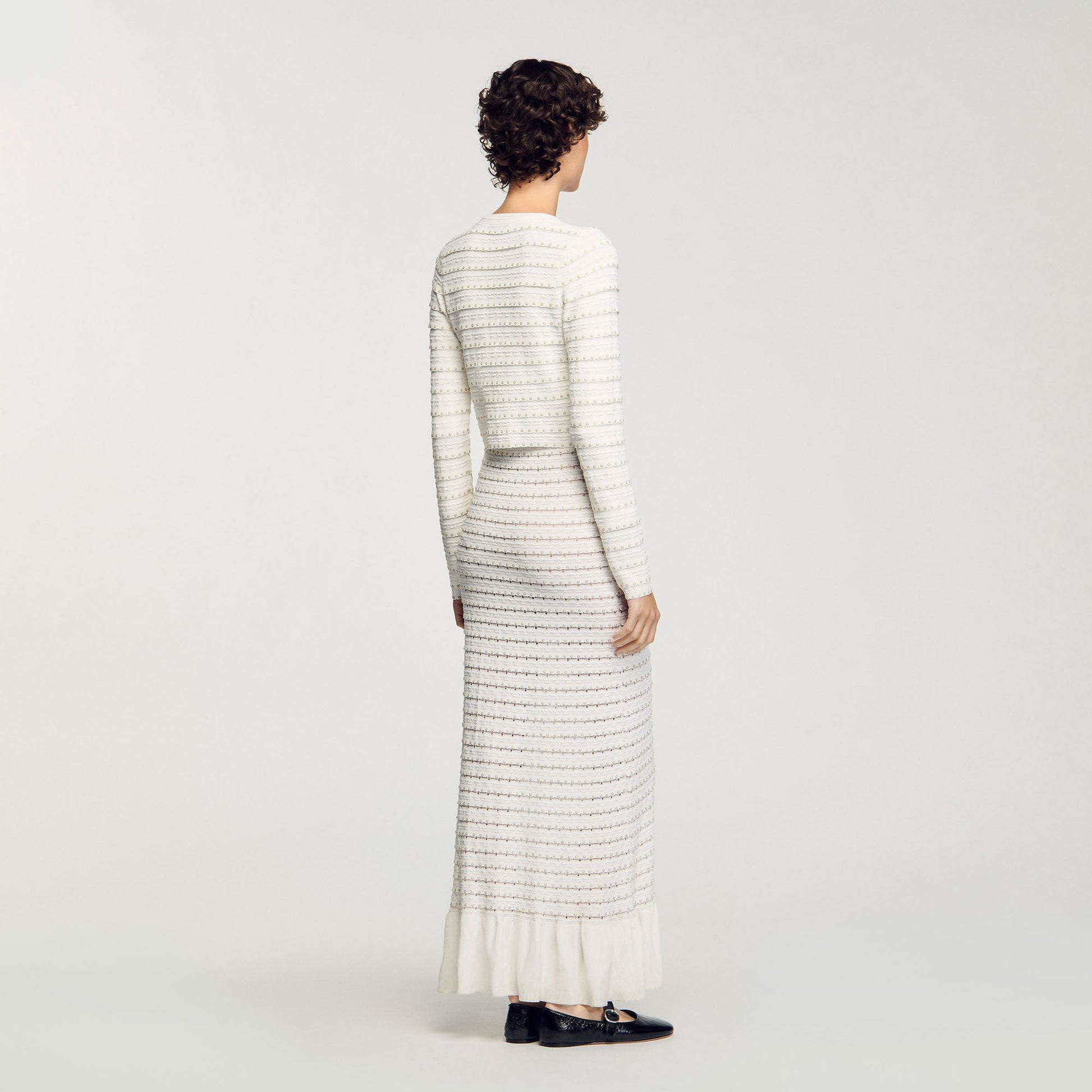 Sandro Cropped cardigan with pearl buttons Ecru