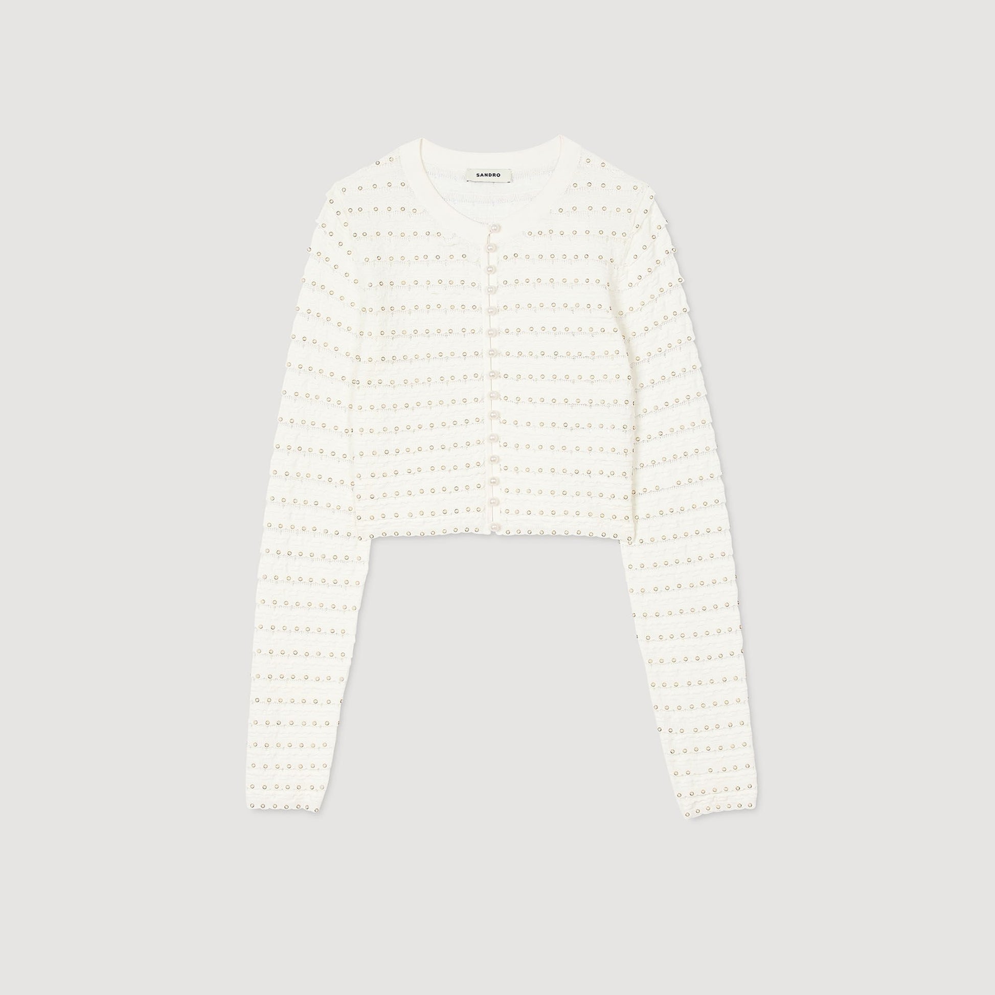 Sandro Cropped cardigan with pearl buttons Ecru