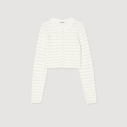 Sandro Cropped cardigan with pearl buttons Ecru