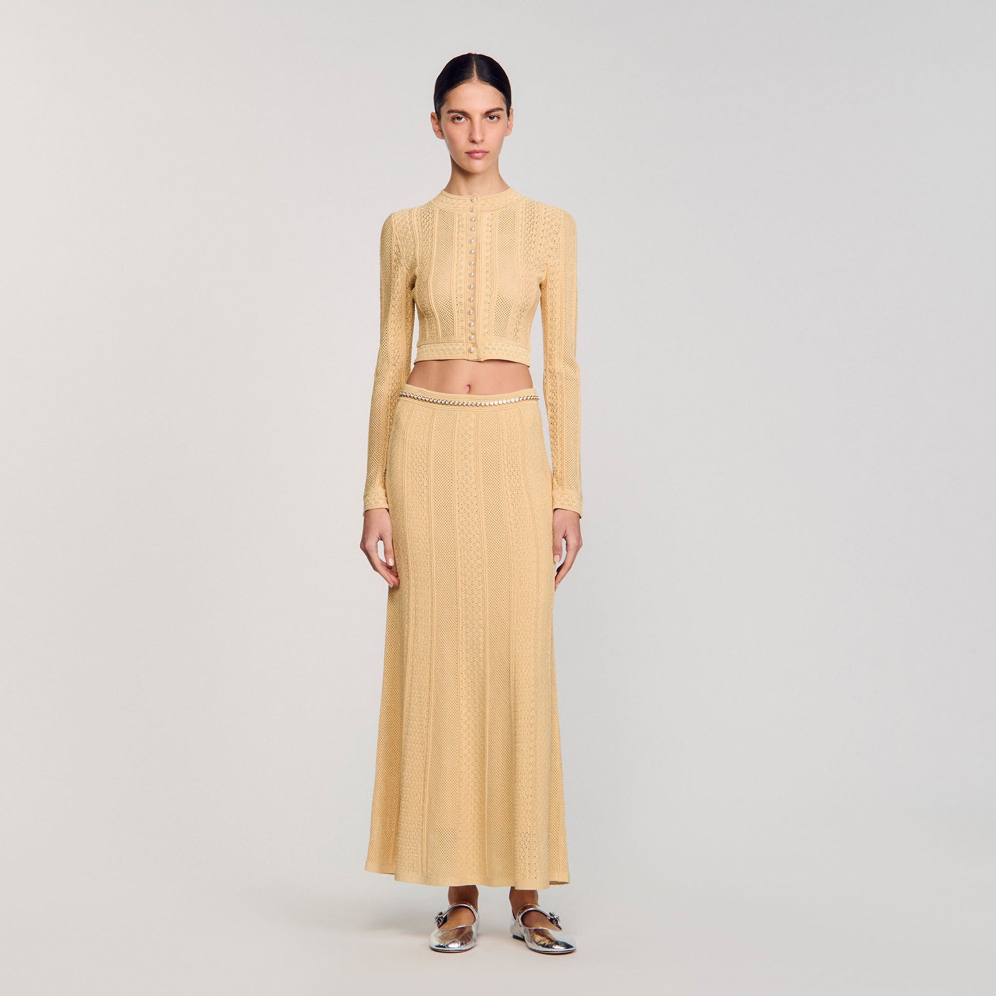 Sandro Pointelle knit cardigan Gold