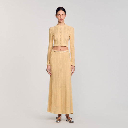 Sandro Pointelle knit cardigan Gold