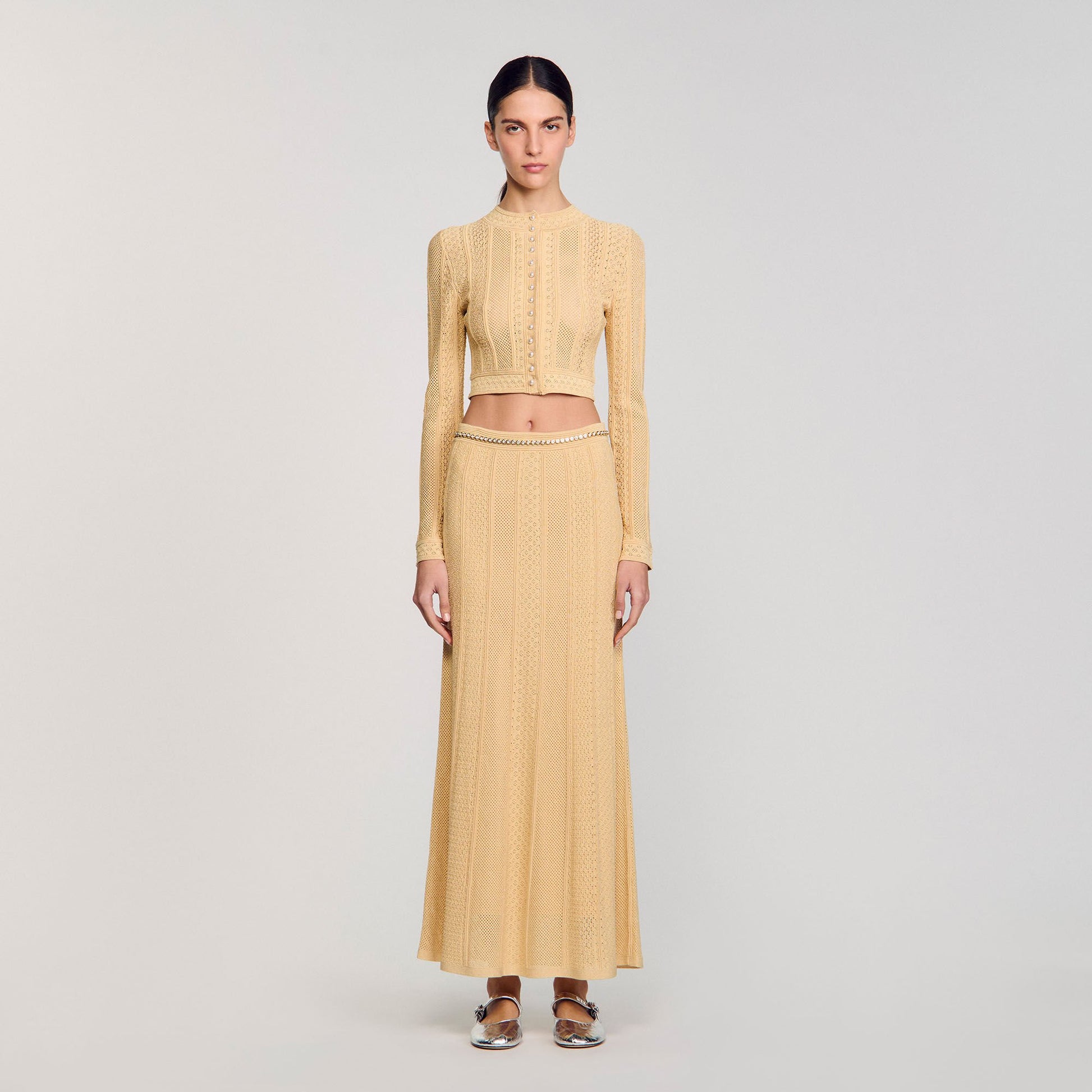 Sandro Pointelle knit cardigan Gold