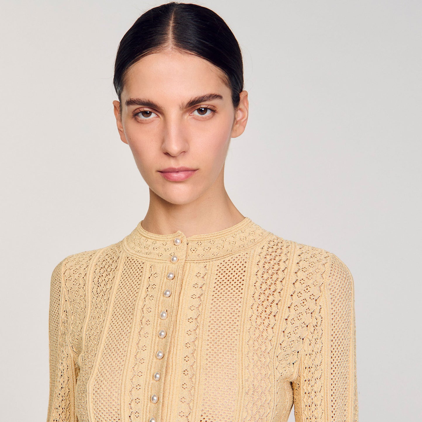 Sandro Pointelle knit cardigan Gold