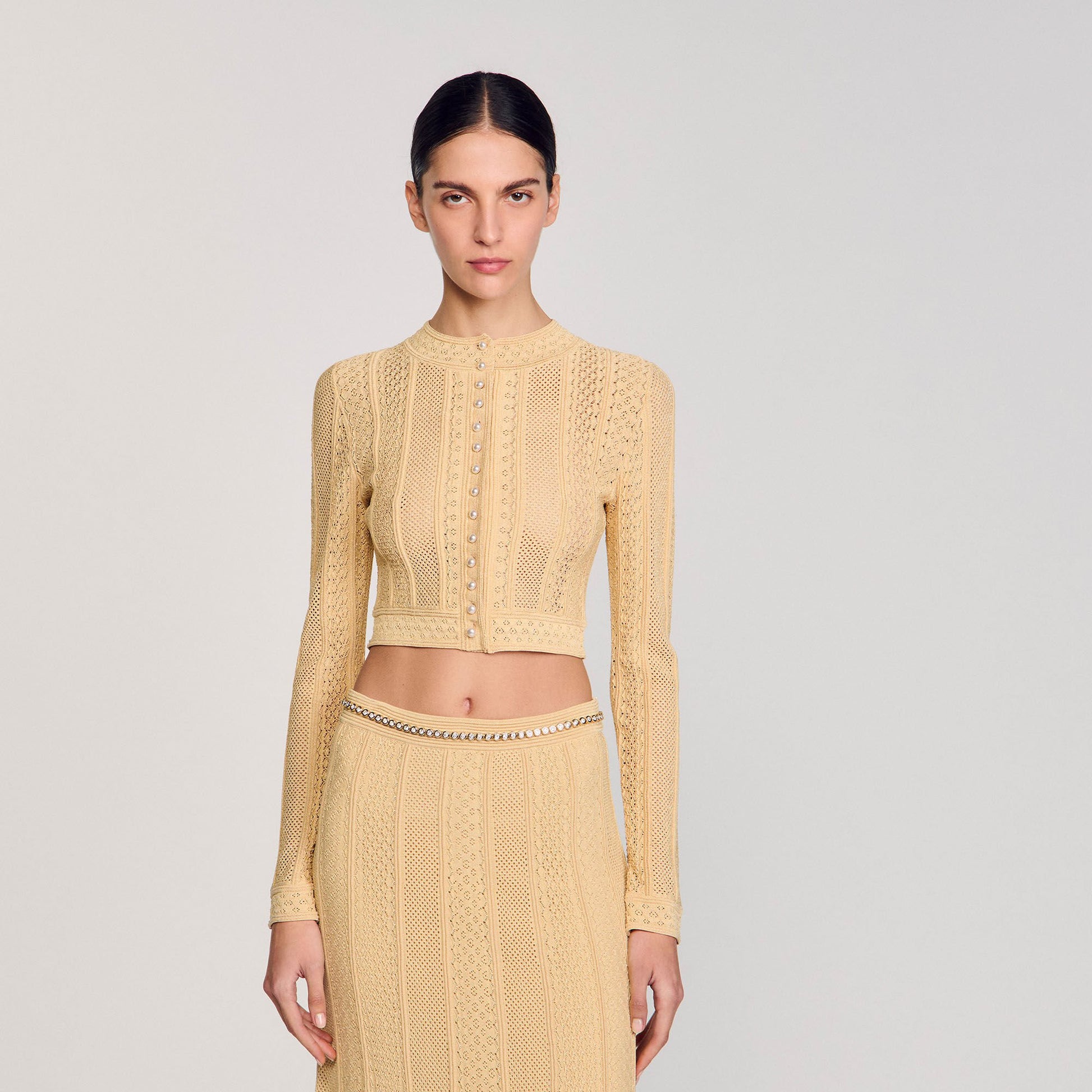 Sandro Pointelle knit cardigan Gold