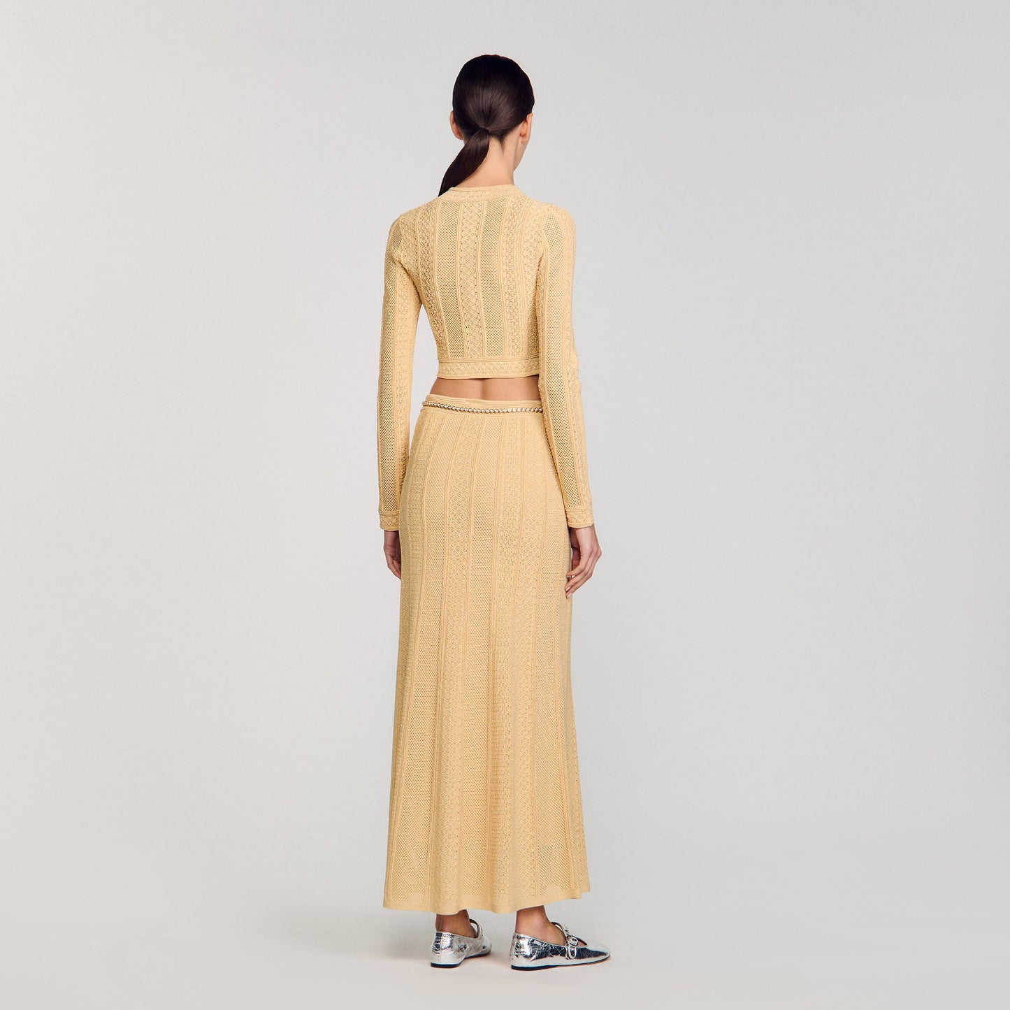 Sandro Pointelle knit cardigan Gold