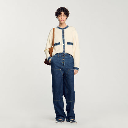 Sandro Cardigan with denim details Ecru