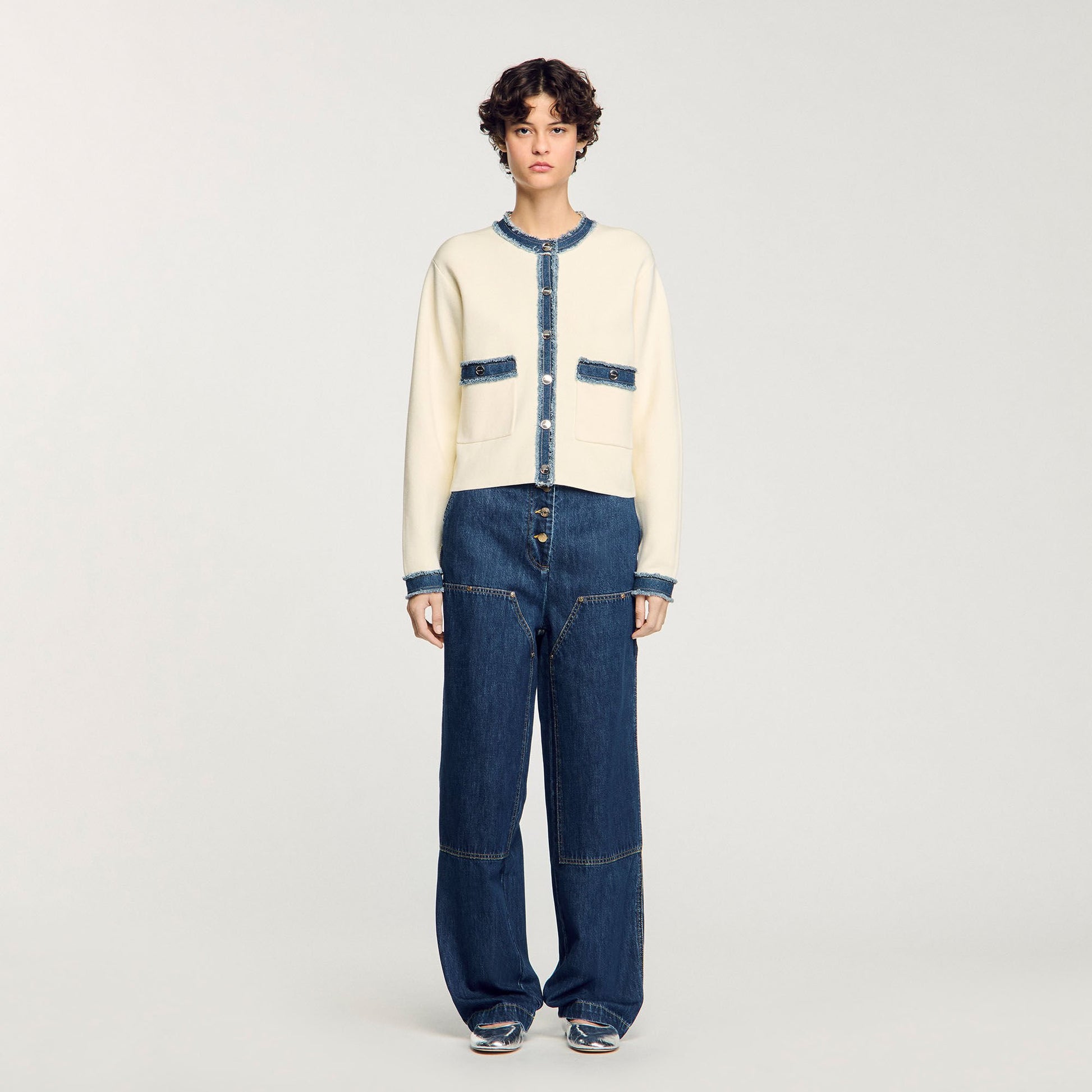 Sandro Cardigan with denim details Ecru