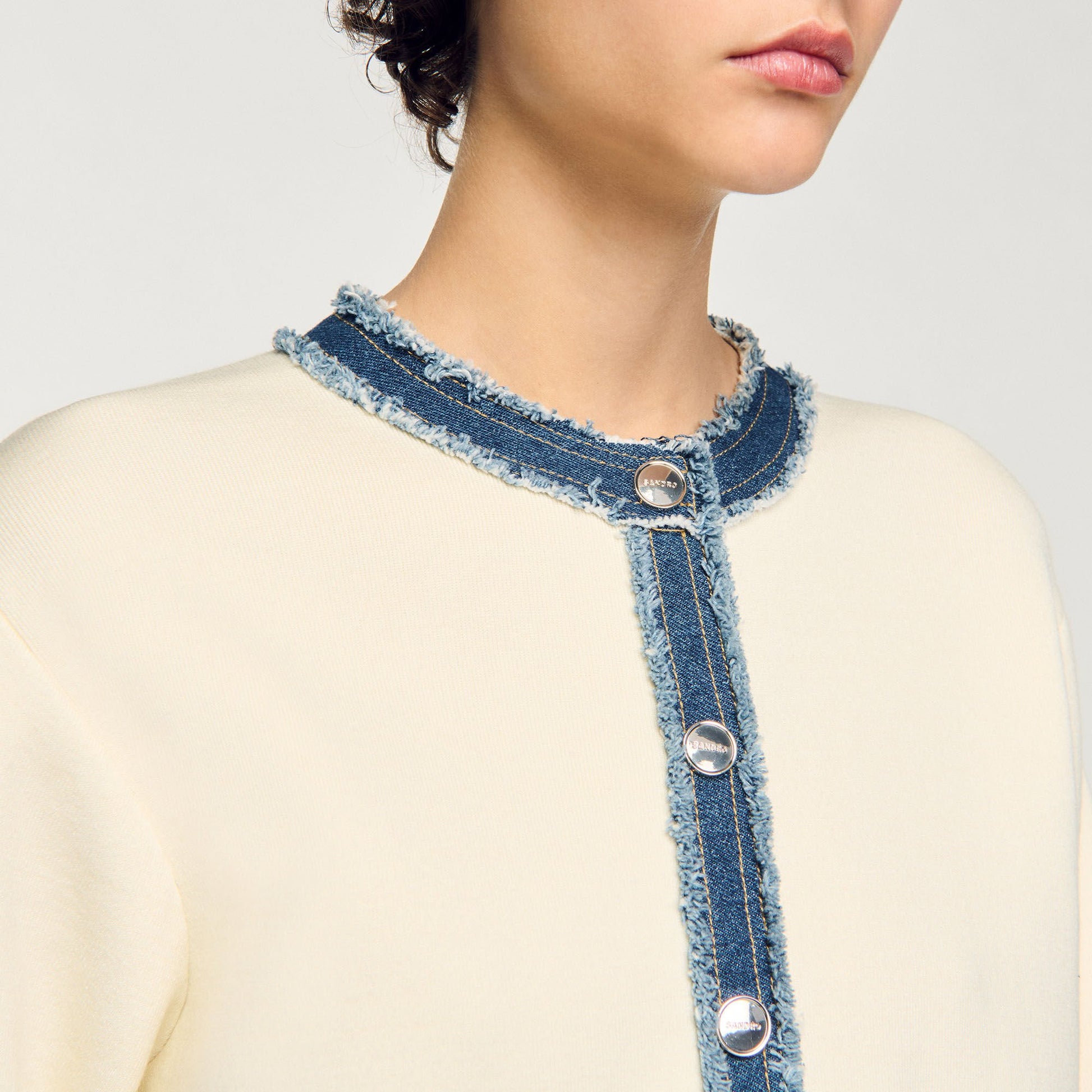 Sandro Cardigan with denim details Ecru