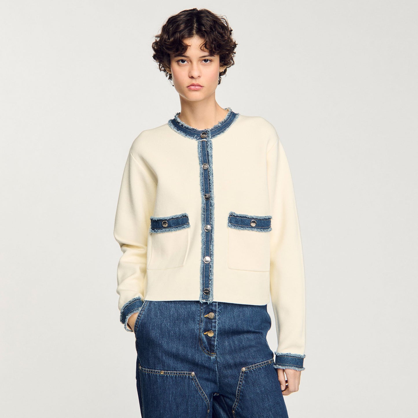 Sandro Cardigan with denim details Ecru