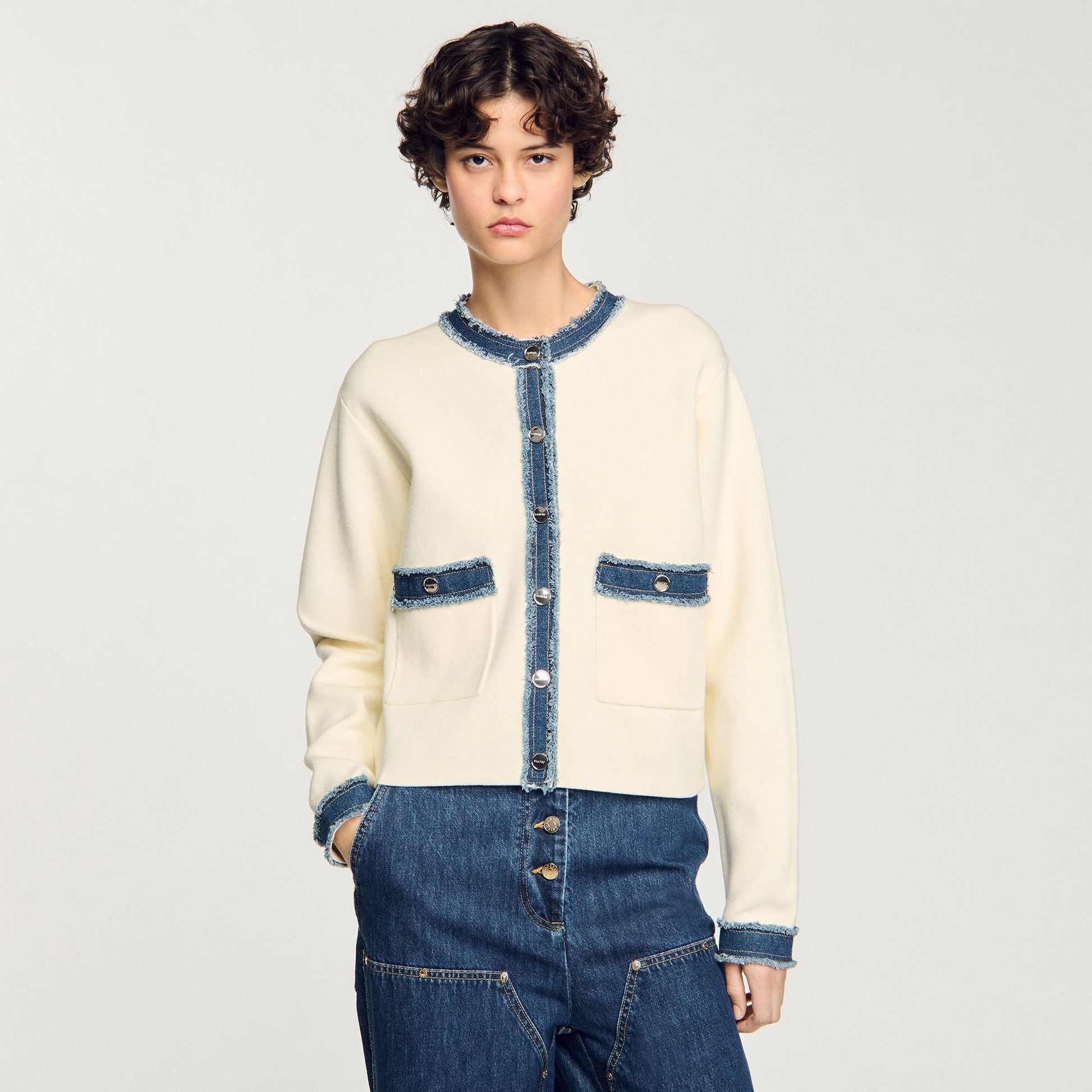 Sandro Cardigan with denim details Ecru