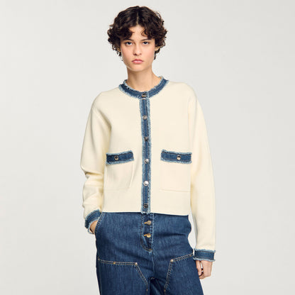 Sandro Cardigan with denim details Ecru