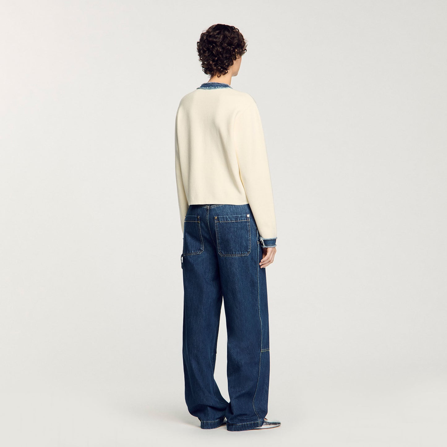 Sandro Cardigan with denim details Ecru