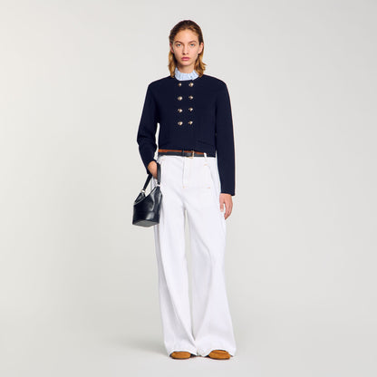 Sandro Cardigan with removable ruffled collar Navy Blue