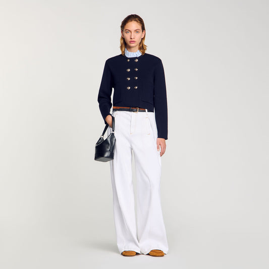 Sandro Cardigan with removable ruffled collar Navy Blue