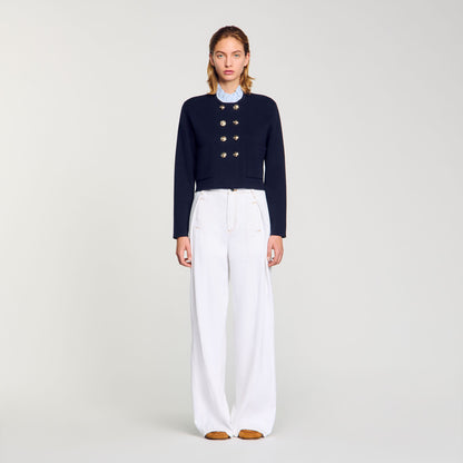 Sandro Cardigan with removable ruffled collar Navy Blue