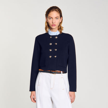 Sandro Cardigan with removable ruffled collar Navy Blue