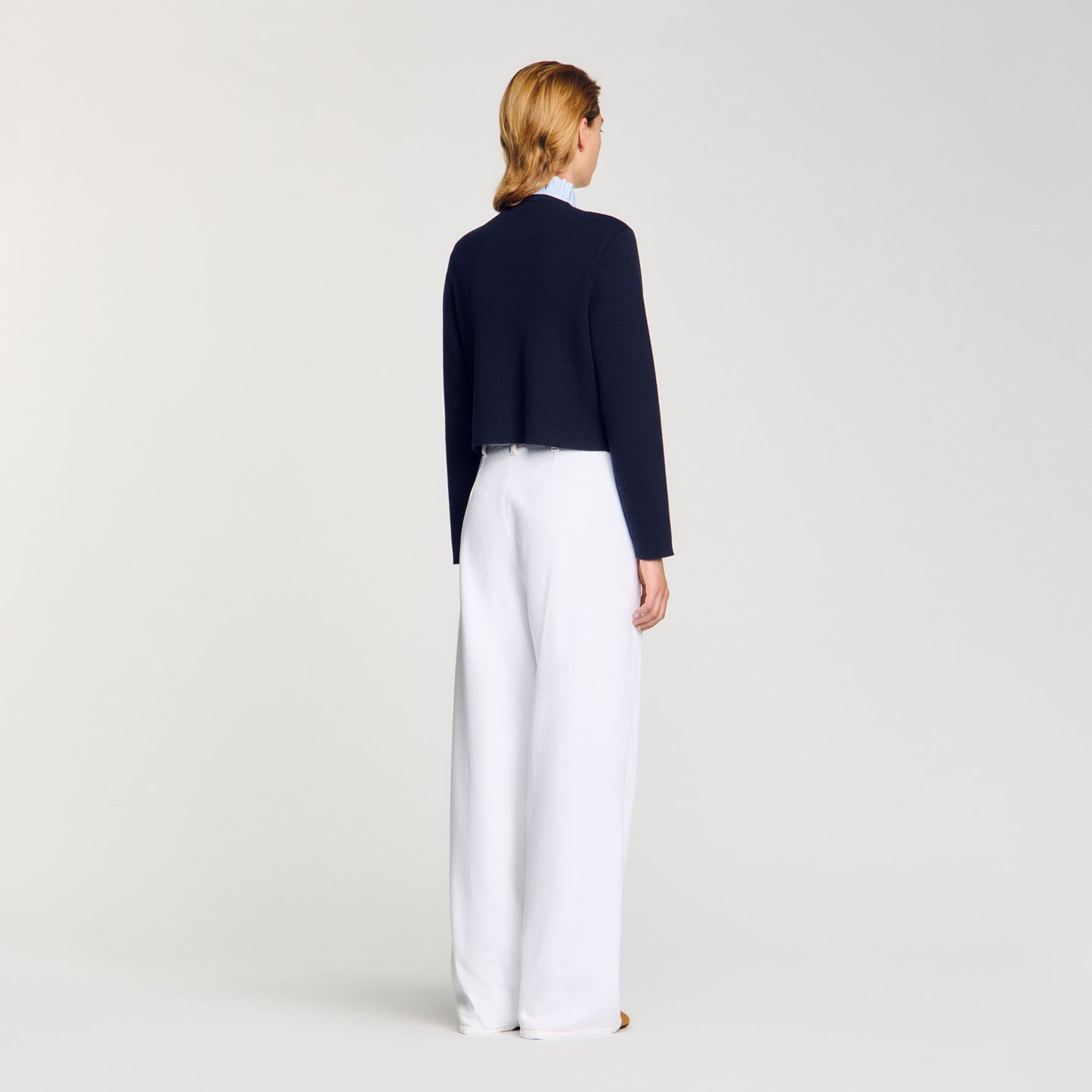 Sandro Cardigan with removable ruffled collar Navy Blue