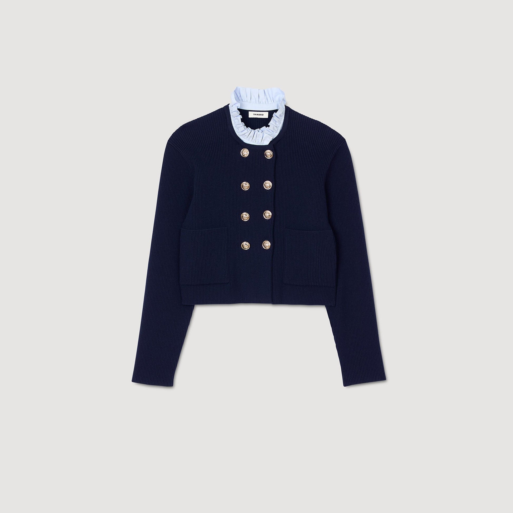Sandro Cardigan with removable ruffled collar Navy Blue